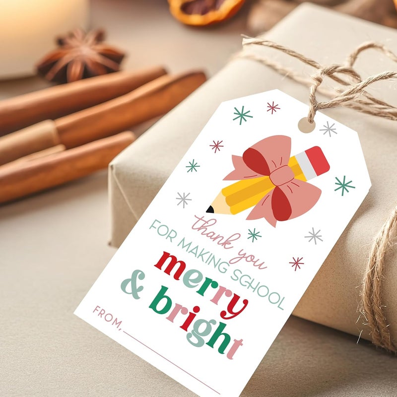 HandEasy 50 Pcs Christmas Gift Tags, 2.1"×3.5" Teacher Gift Tag, Classroom Treat Tag, Teacher Appreciation Hangtag,Wrap for Party Favor - B12 - Image 1